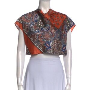 Chloe Cropped Satin Paisley Bandana Blouse Top